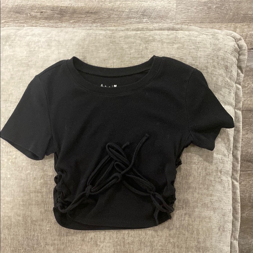 Flirtitude Black Crop Tie Front T-Shirt